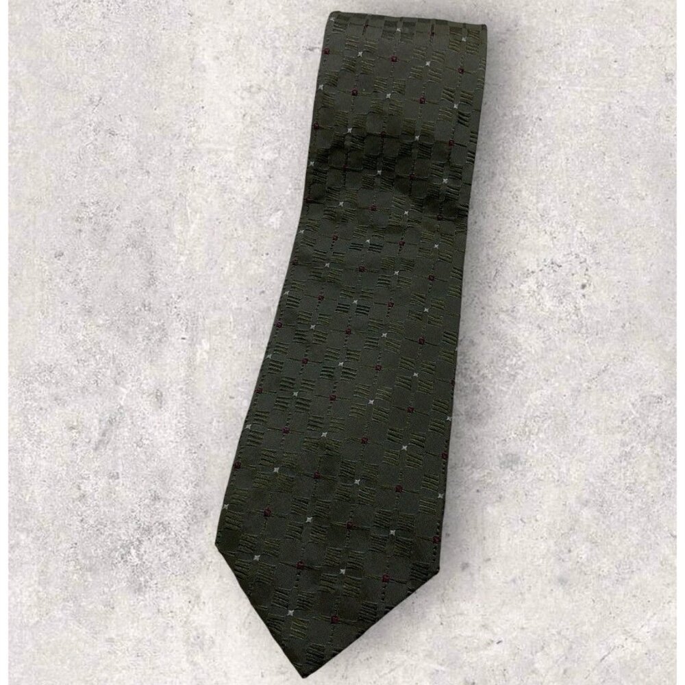 LORENZINI Silk Tie ITALY Gray Geometric W:3.7" EUC